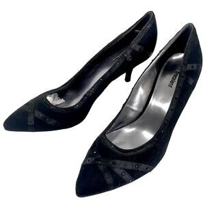 Graceland German Black Faux Suede Satin & Jewel Stud Detailing 3” Heels NWT S 42